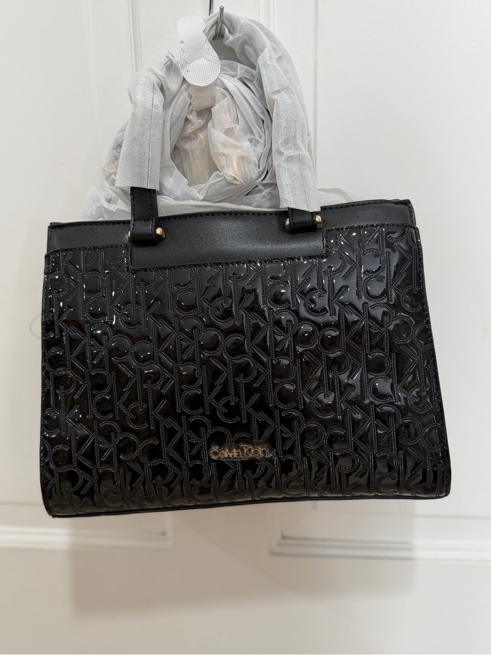 Calvin Klein Black Embossed Logo Satchel